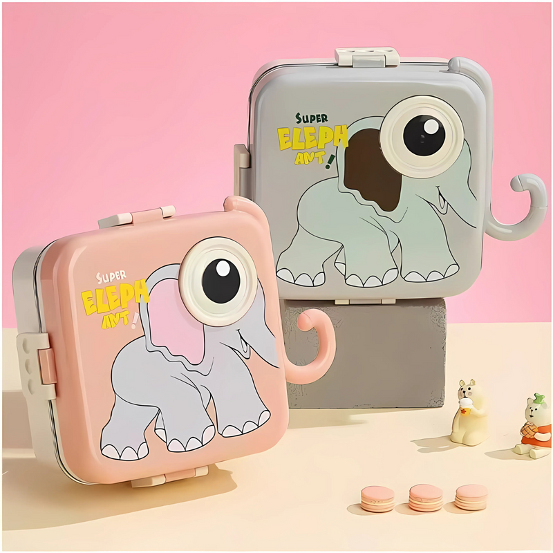 3D Big Eye Elephant Shaped Double Decker Lunch Box for Kids