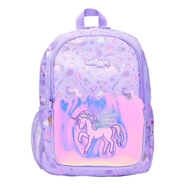✨ Smiggle Fun Fair Classic Backpack - Unicorn Applique, 17.8L, Pearlescent Finish & Glitter Details 🎠