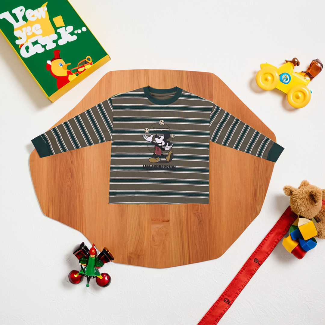 Boys' Mickey Mouse Printed Striped Long-Sleeve T-Shirt