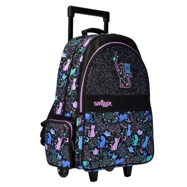 🐾 Smiggle All Stars “Wild Life Black Cat Glitter” Light & Roll Trolley Backpack – Approx. 18L