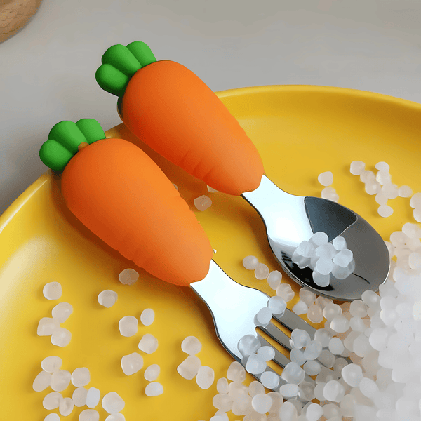 Drop-Resistant Kids Tableware Set – Stainless Steel Spoon and Fork for Self-Feeding - Carrot Design spoon_carrot_222