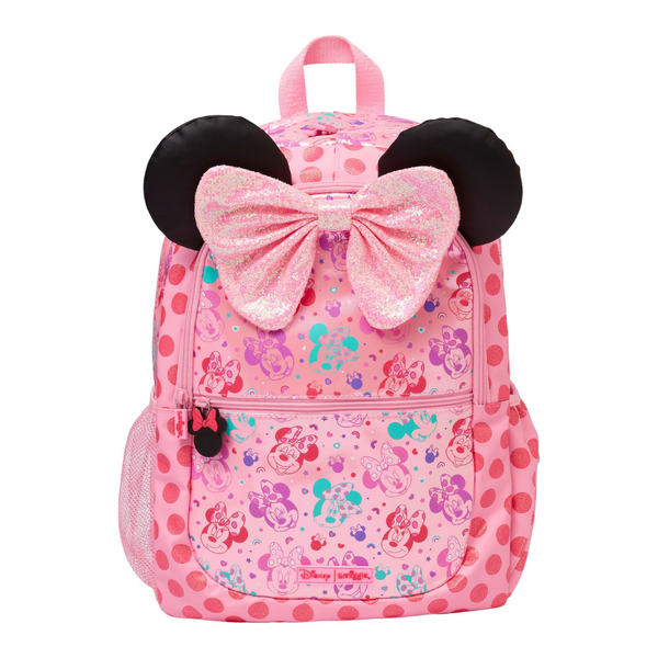 🌸 Smiggle Minnie Mouse Confetti Backpack | Pink, 3Y+ | Padded Straps, 15-inch Laptop Compartment & Media Pocket 🌸