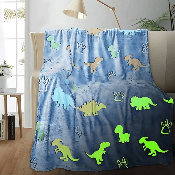 Glow in the Dark Dinosaur Blanket for Kids – Super Soft & Cozy All-Season Flannel Plush Throw Blanket (6x6 Feet, Blue Dino Design) blanket_384