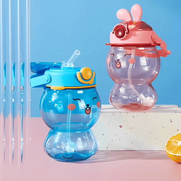 Soft Silicone Straw Water Bottle – 535ml Bunny Design - Pack of 1