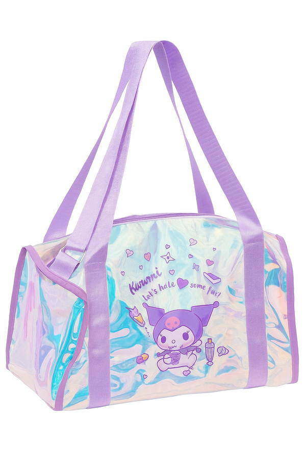 Kids Transparent Iridescent PVC Tote Bag | Cute Cartoon Print | Waterproof Lightweight Shoulder Bag for Girls