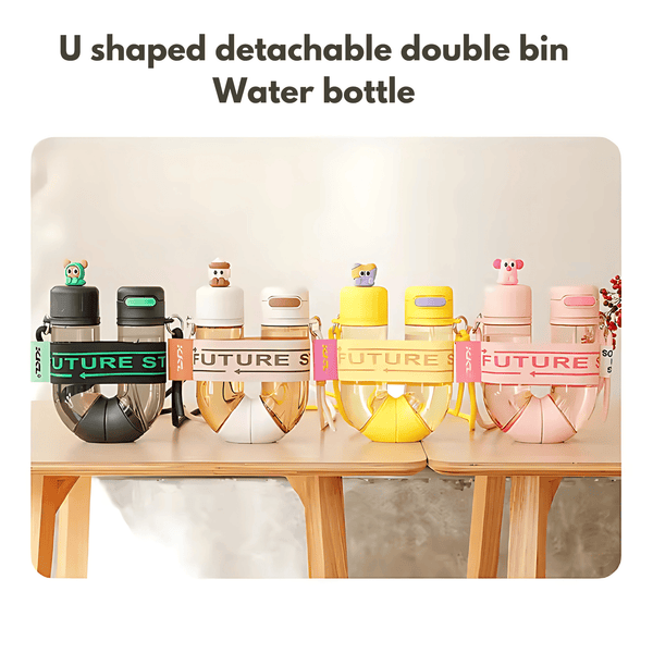 U-Shaped Dual Detachable Compartment Sports Water Bottle - 800ml(400ml each) - Pack of 1