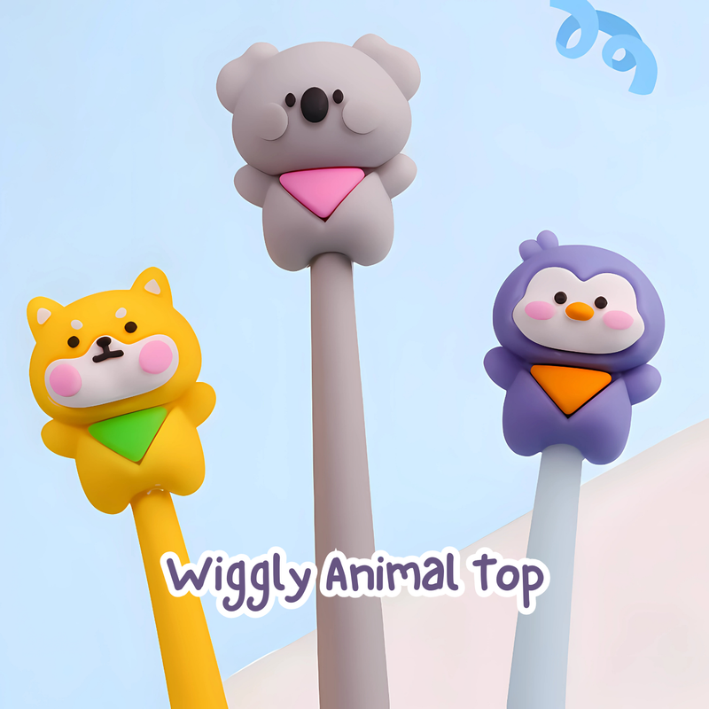 Cute Baby Animal Topper Head Wiggle Silicone Gel Pen – Pack of 6