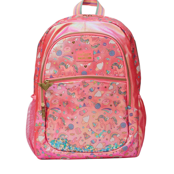 🌟 Smiggle Fiesta Classic Backpack - Purple Seahorse, 17.8L Capacity, Scented PVC Badge & 15-inch Laptop Compartment 🎉