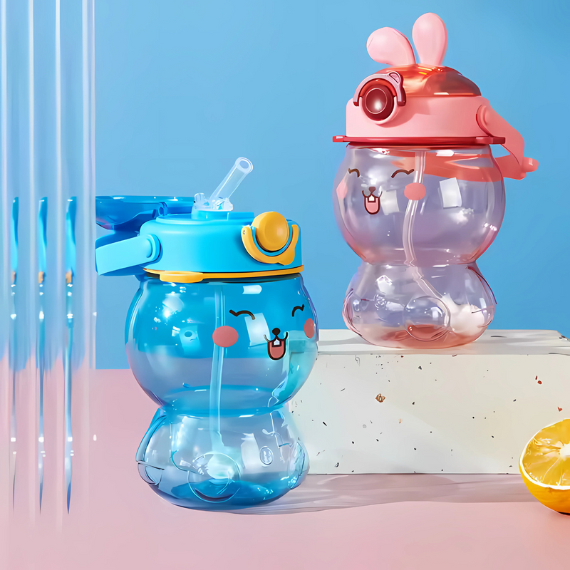 Soft Silicone Straw Water Bottle – 535ml Bunny Design