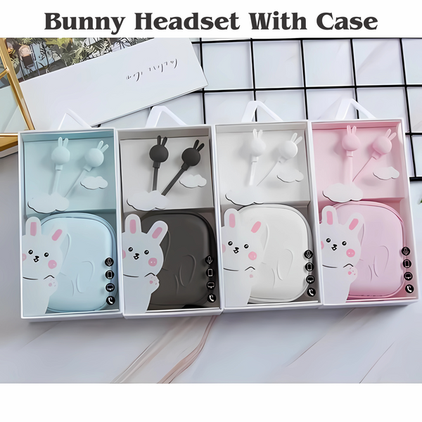 Bunny-Themed Wired Earphones with Mic & Pouch