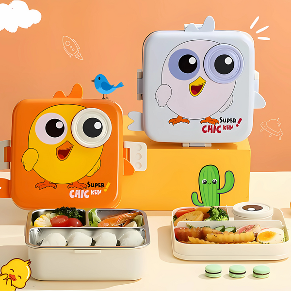 Cute Chicken-Themed Stainless Steel Lunch Box for Kids