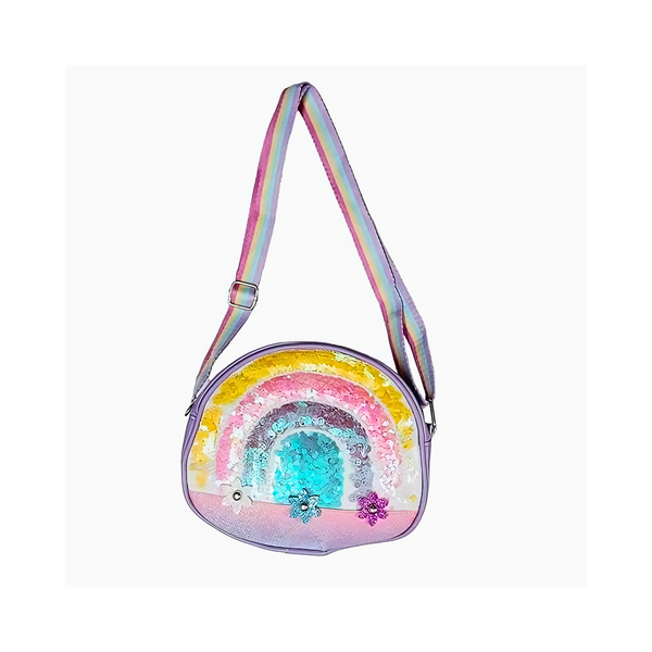 Holographic Rainbow Crossbody Bag with Sequins & Bow – Cute Shoulder Bag for Girls