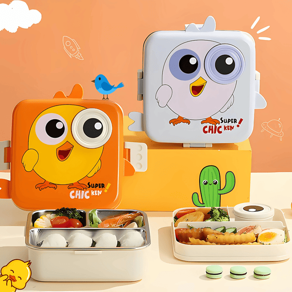 Cute Chicken-Themed Stainless Steel Lunch Box for Kids