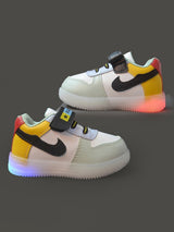 Kids' Yellow & Green Colourblocked LED Sneakers with Velcro