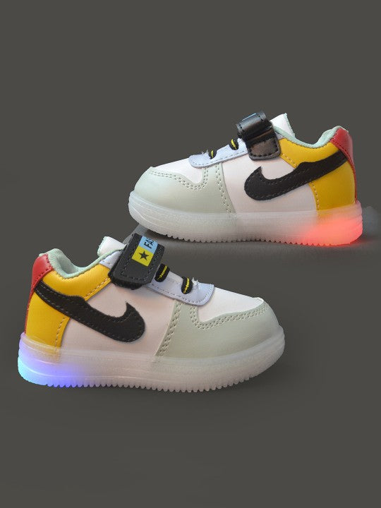 Kids' Yellow & Green Colourblocked LED Sneakers with Velcro
