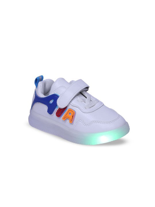 Unisex Kids Printed PU Slip-On LED Sneakers – White with Velcro