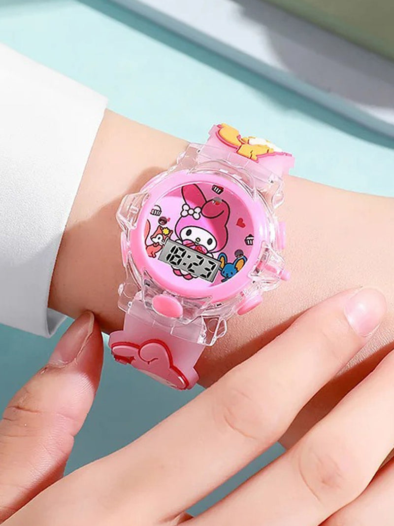 Kids-Girls Patterned Dial & Straps Digital Multi Function Watch Melody Pink