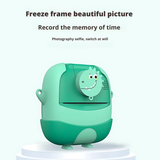 Instant Digital Camera with Printer for Kids - Green Dinosaur Design, 24MP, 2.0" Screen, AI Features, Built-in Games, and Photo Printing