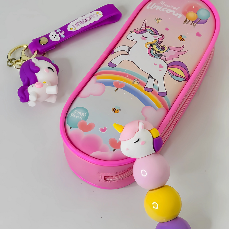 Cute Pouches with Key Chain & Highlighters For School Kids