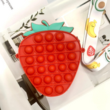 Strawberry-Shaped Pop It Fidget Toy Sling Bag for Kids – Silicone Crossbody Purse with Keychain