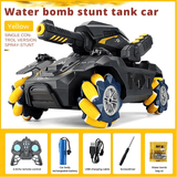 Remote Control Stunt Tank with Water Bomb Shooter & Gesture Induction - 360° Rotation, Drift, Off-Road Toy Car for Kids & Adults (Yellow)