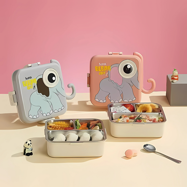 3D Big Eye Elephant Shaped Double Decker Lunch Box for Kids