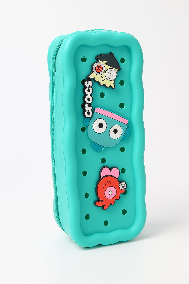Crocs Colorful Silicone Pencil Case with Charms– Fun & Durable for Kids and Students