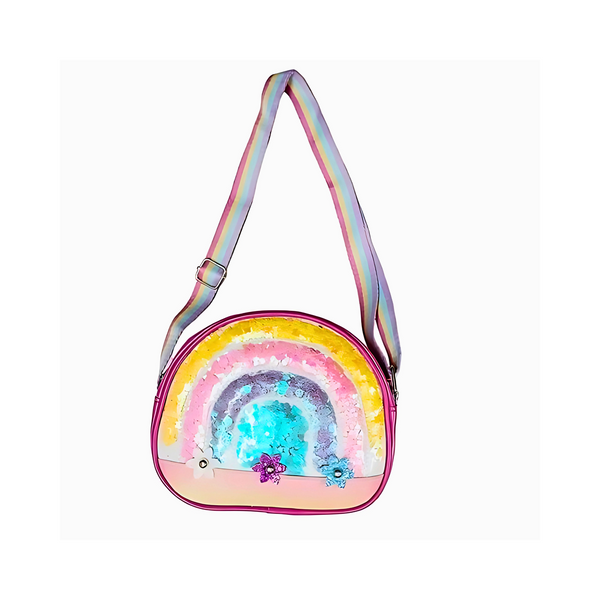 Holographic Rainbow Crossbody Bag with Sequins & Bow – Cute Shoulder Bag for Girls