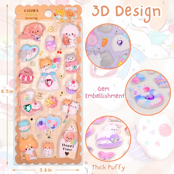 Cute 3D Textured Squishes Puffer Sticker Set