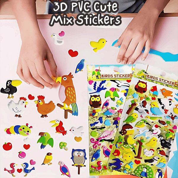 Cute 3D Bird Theme Textured Squishes Puffer Sticker Set