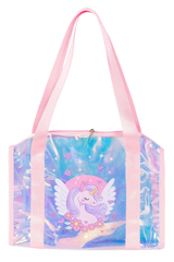 Kids Transparent Iridescent PVC Tote Bag | Cute Cartoon Print | Waterproof Lightweight Shoulder Bag for Girls