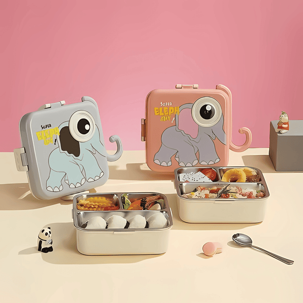 3D Big Eye Elephant Shaped Double Decker Lunch Box for Kids