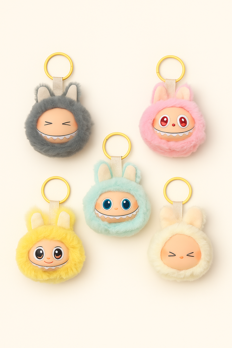 LABUBU Monsters Mugshot Keychain Plush | Labubu Furry Keychain | Cute & Fluffy Collectible Charms