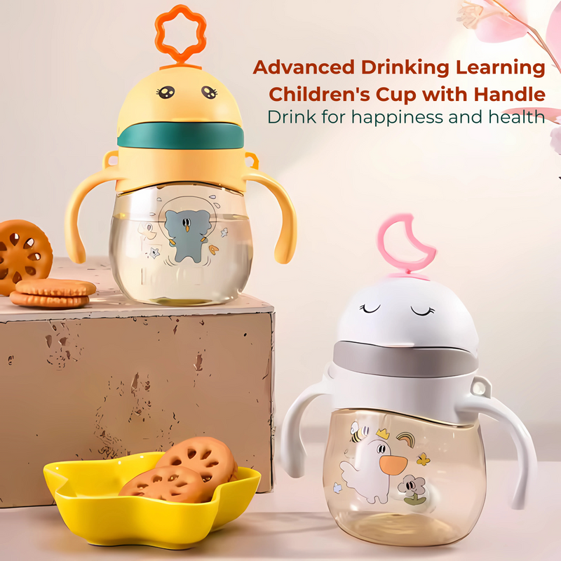 Animal Shaped Kids Water Bottle with Straw & Shoulder Strap - 360ml