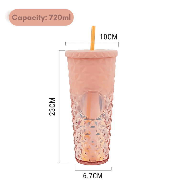 Studded Embossed Water Bottle with Straw - 720ml - Pack of 1