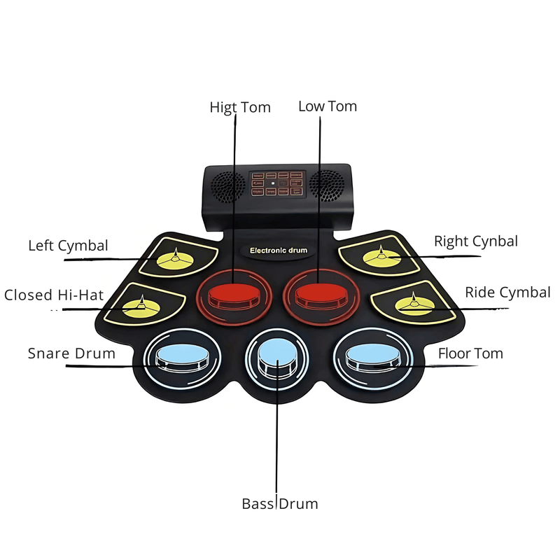 Digital Electronic Drums | 11 Pads, 5 Tones, 3 Rhythms - Portable Roll-Up Drum Set with Foot Pedals & Drumsticks for All Ages