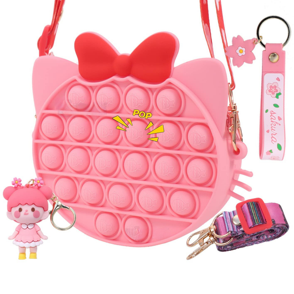 Pop It Kitty Cat Shape Silicone Sling Bag for Girls & Boys