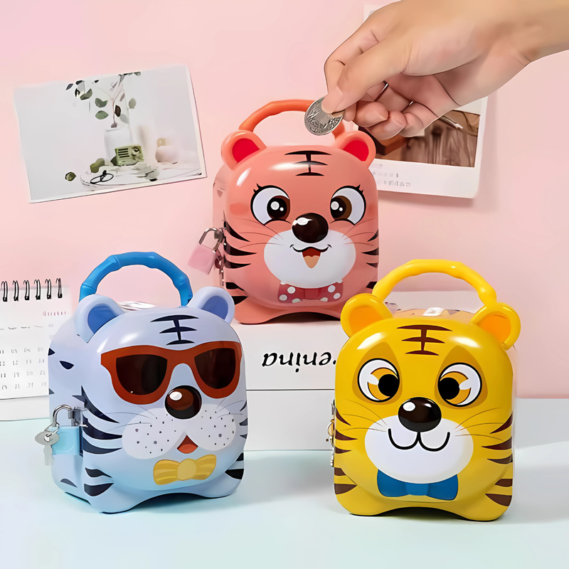 Cute Tiger Money Saving Piggy Bank with Lock For Kids