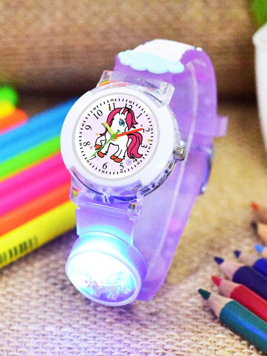 Girls Patterned Dial & Purple Silicon Strap Digital Multi-Function Watch - FlyUnicorn