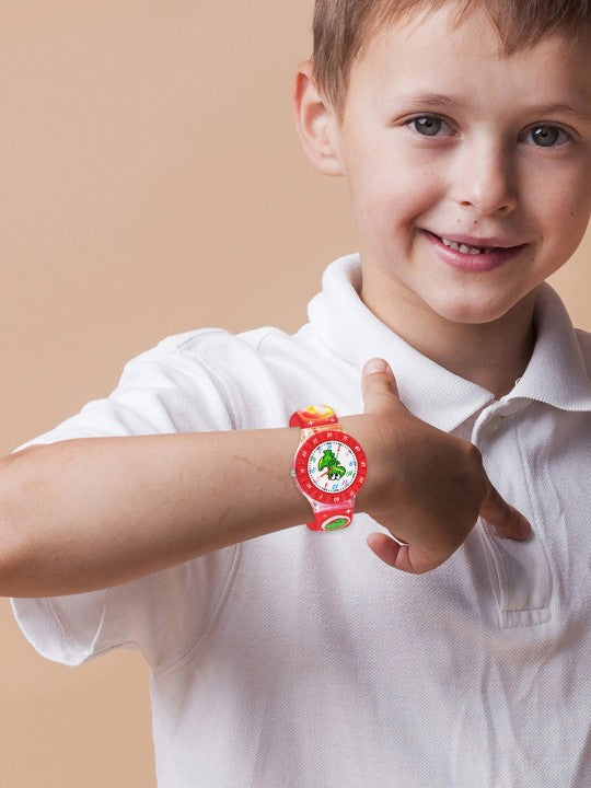 Boys Printed Dial & Straps Analogue Watch Red Cute Dino