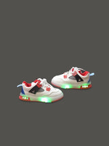 Kids LED Comfort Insole Lace-Up Sneakers – White & Red with LED Lights