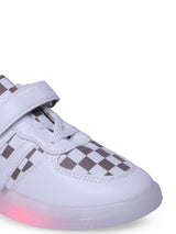 Unisex Kids Printed PU Sneakers – White with Velcro Fastening and Western Embellishments