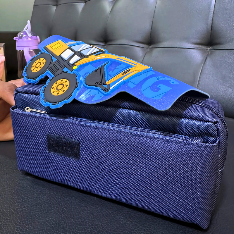 Bulldozer Design Zipper Pencil Case with Velcro Closure for Kids