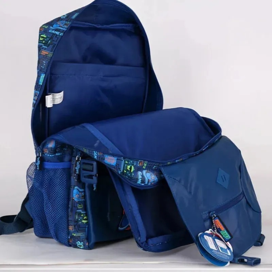 🎮 Smiggle “Game On” Foldover Backpack – Blue | Limitless Collection | 22L