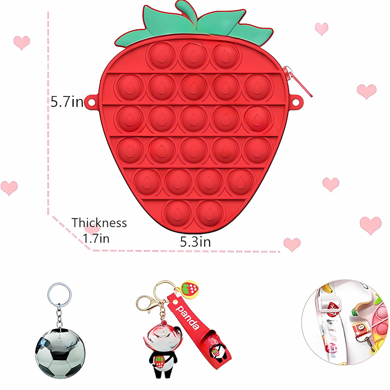 Strawberry-Shaped Pop It Fidget Toy Sling Bag for Kids – Silicone Crossbody Purse with Keychain