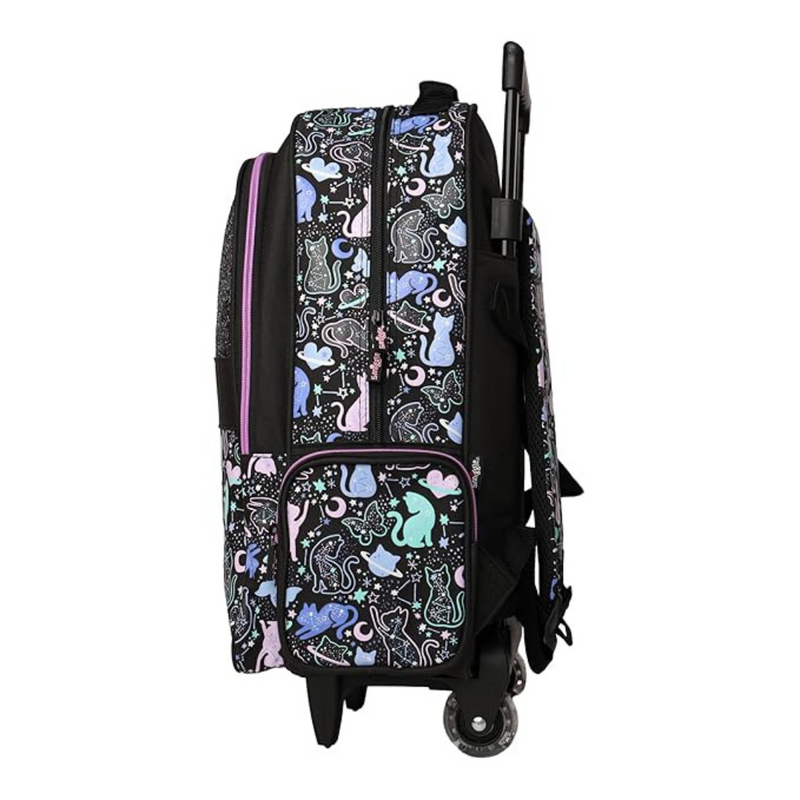 🐾 Smiggle All Stars “Wild Life Black Cat Glitter” Light & Roll Trolley Backpack – Approx. 18L