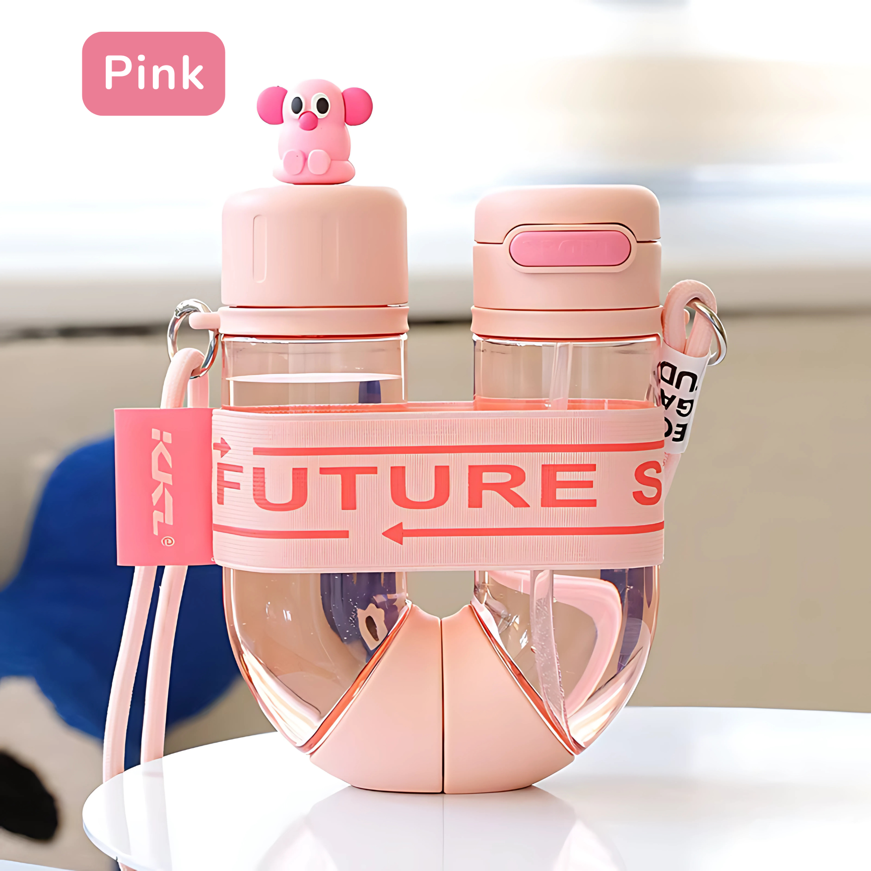 U-Shaped Dual Detachable Compartment Sports Water Bottle - 800ml(400ml each) - Pack of 1