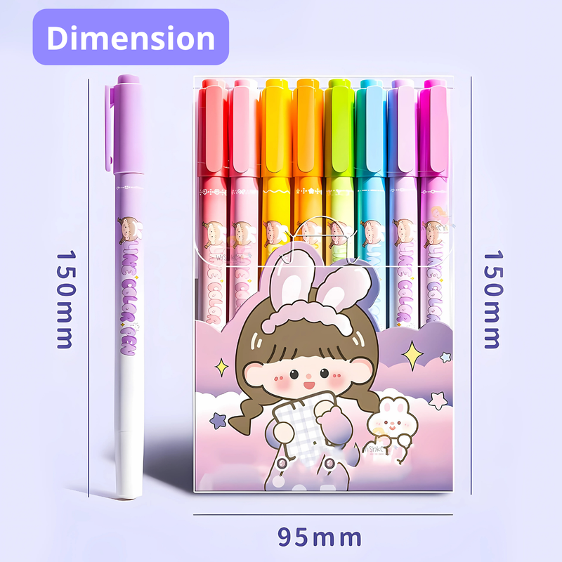 Plastic Double-Head Roller Marker Pen Set - 8 Pieces