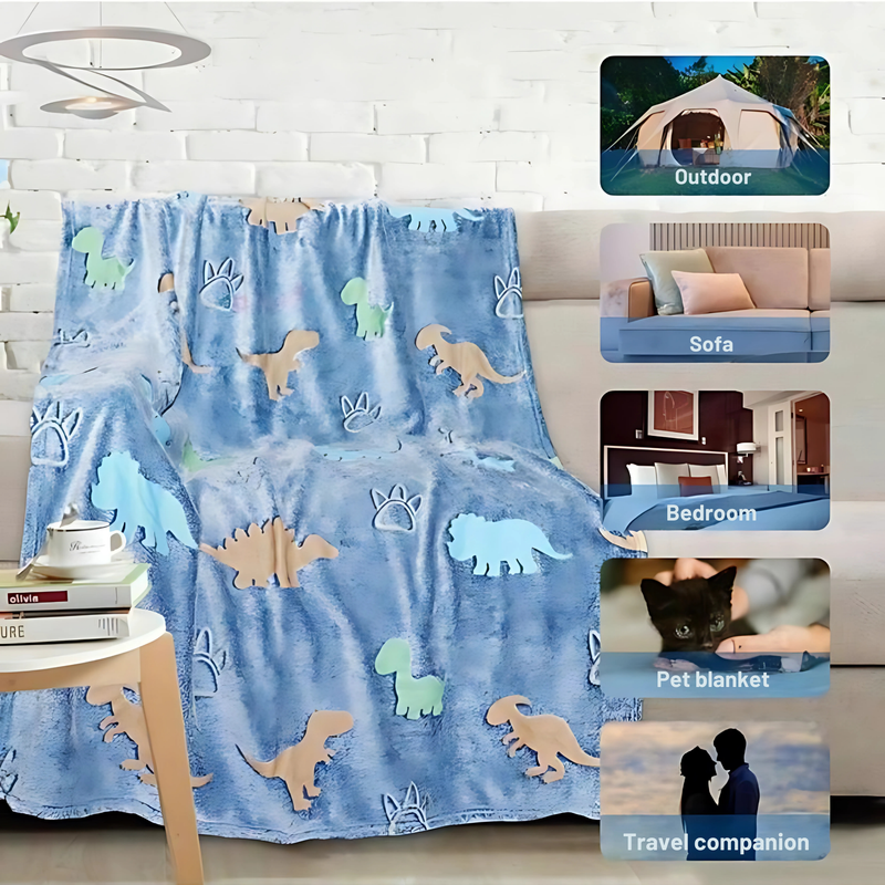 Glow in the Dark Dinosaur Blanket for Kids – Super Soft & Cozy All-Season Flannel Plush Throw Blanket (6x6 Feet, Blue Dino Design) blanket_384