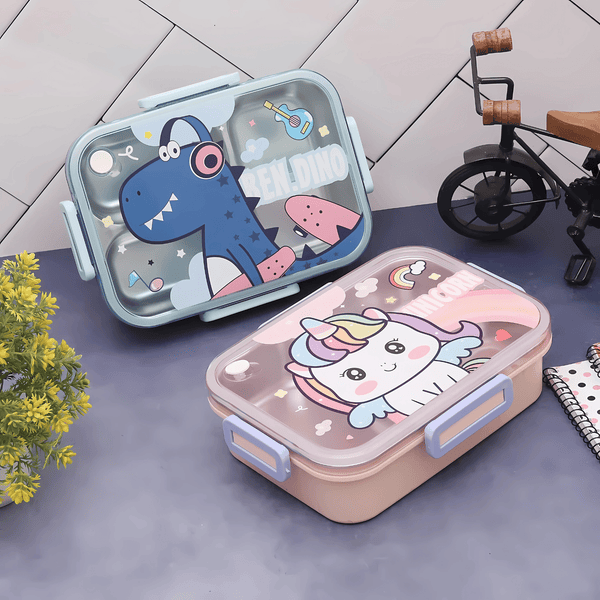 Premium Stainless Steel Lunch Box – Dinosaur & Unicorn Design for Kids